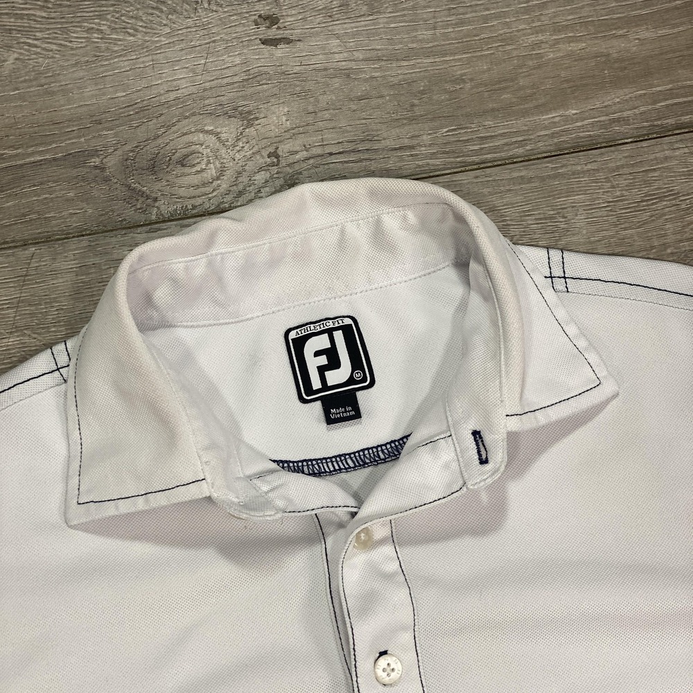 FootJoy Polo Shirt Mens Medium White Athletic Fit Golf Performance‎ Stretch - Picture 2 of 11